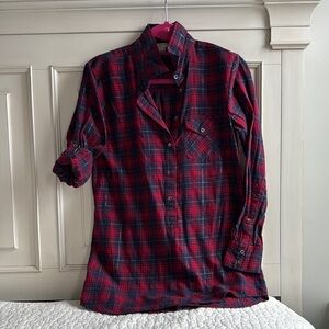Red and Navy Blue Plaid Shirt with Metallic Stitching
